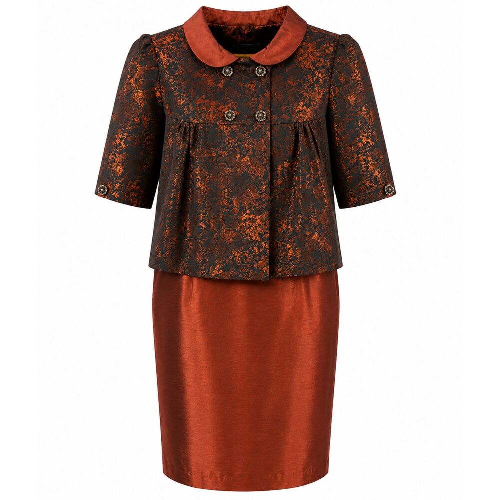 Stacy Adams Womens Size 16 Copper Black Brocade Jacket Skirt 2 Piece Set 3418